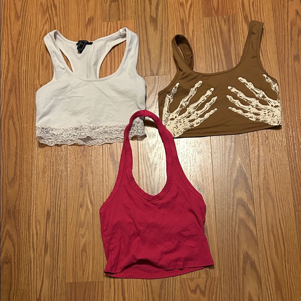 Trendy Crop Top Trio - Pale pink, Brown, Pink